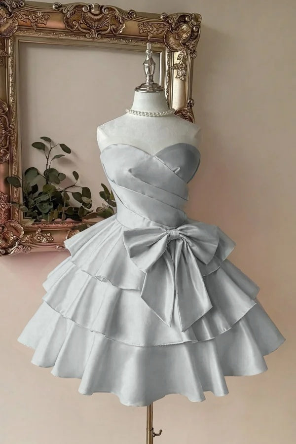 Pink Tiered Homecoming Dress Sleeveless Sweetheart Satin Cocktail Dress