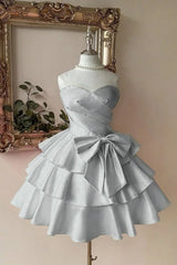 Pink Tiered Homecoming Dress Sleeveless Sweetheart Satin Cocktail Dress