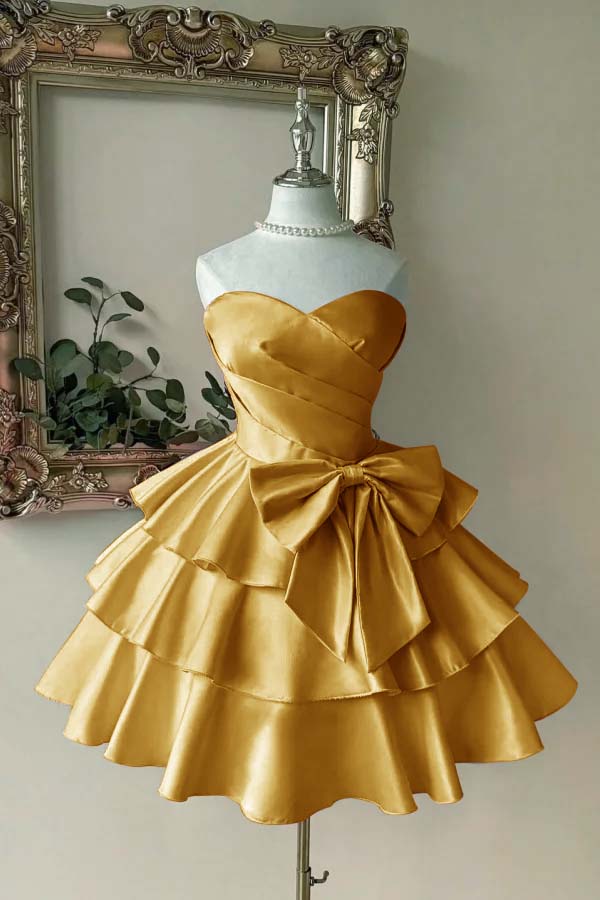 Pink Tiered Homecoming Dress Sleeveless Sweetheart Satin Cocktail Dress