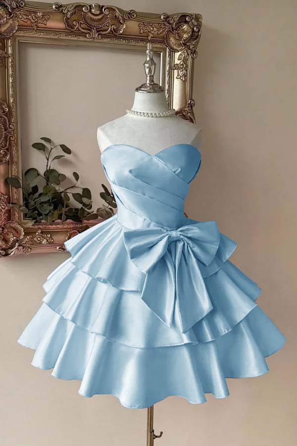Pink Tiered Homecoming Dress Sleeveless Sweetheart Satin Cocktail Dress