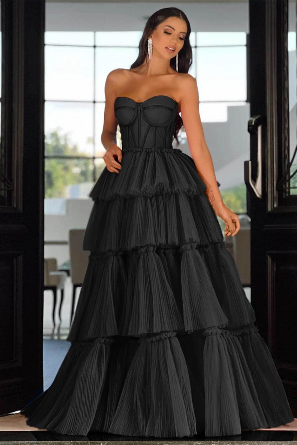 Pink Tiered Prom Dress Sleeveless Sweetheart Formal Dress