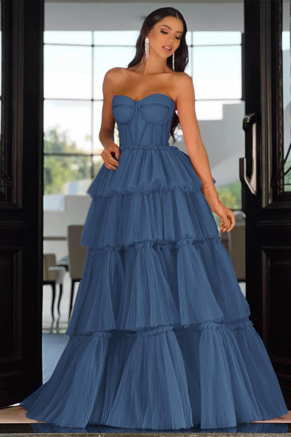Pink Tiered Prom Dress Sleeveless Sweetheart Formal Dress