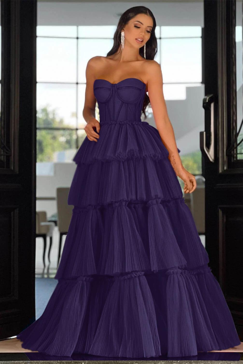 Pink Tiered Prom Dress Sleeveless Sweetheart Formal Dress