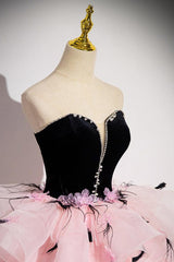 Pink Velvet Formal Dress Sweetheart Neck Tulle Long Prom Gown Evening Dress