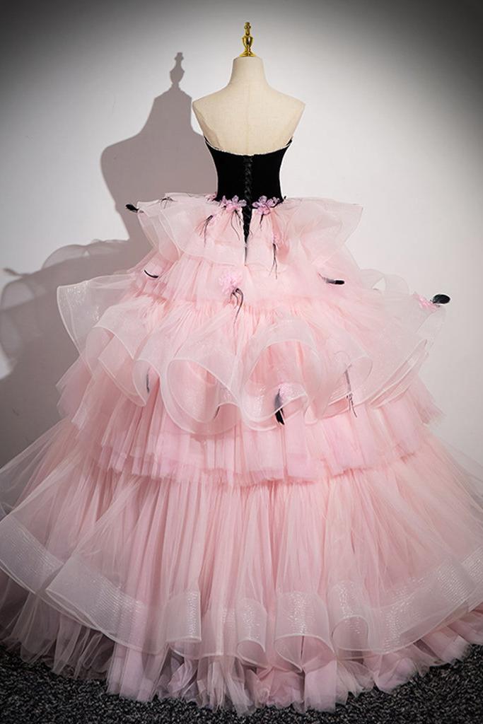 Pink Velvet Formal Dress Sweetheart Neck Tulle Long Prom Gown Evening Dress