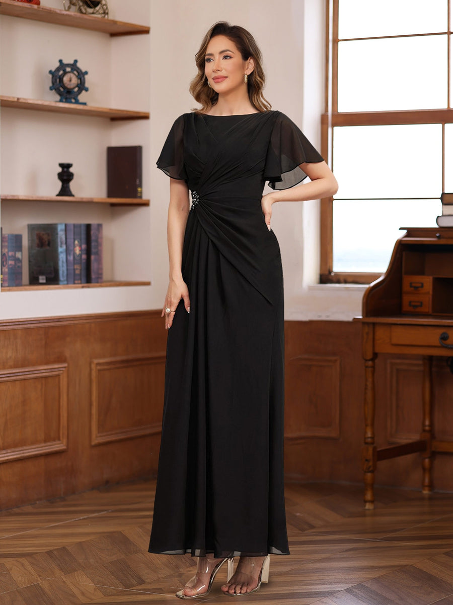 Pleated A-Line Mother of the Bride & Groom Dress with Scoop Neck Half – Dressystars
