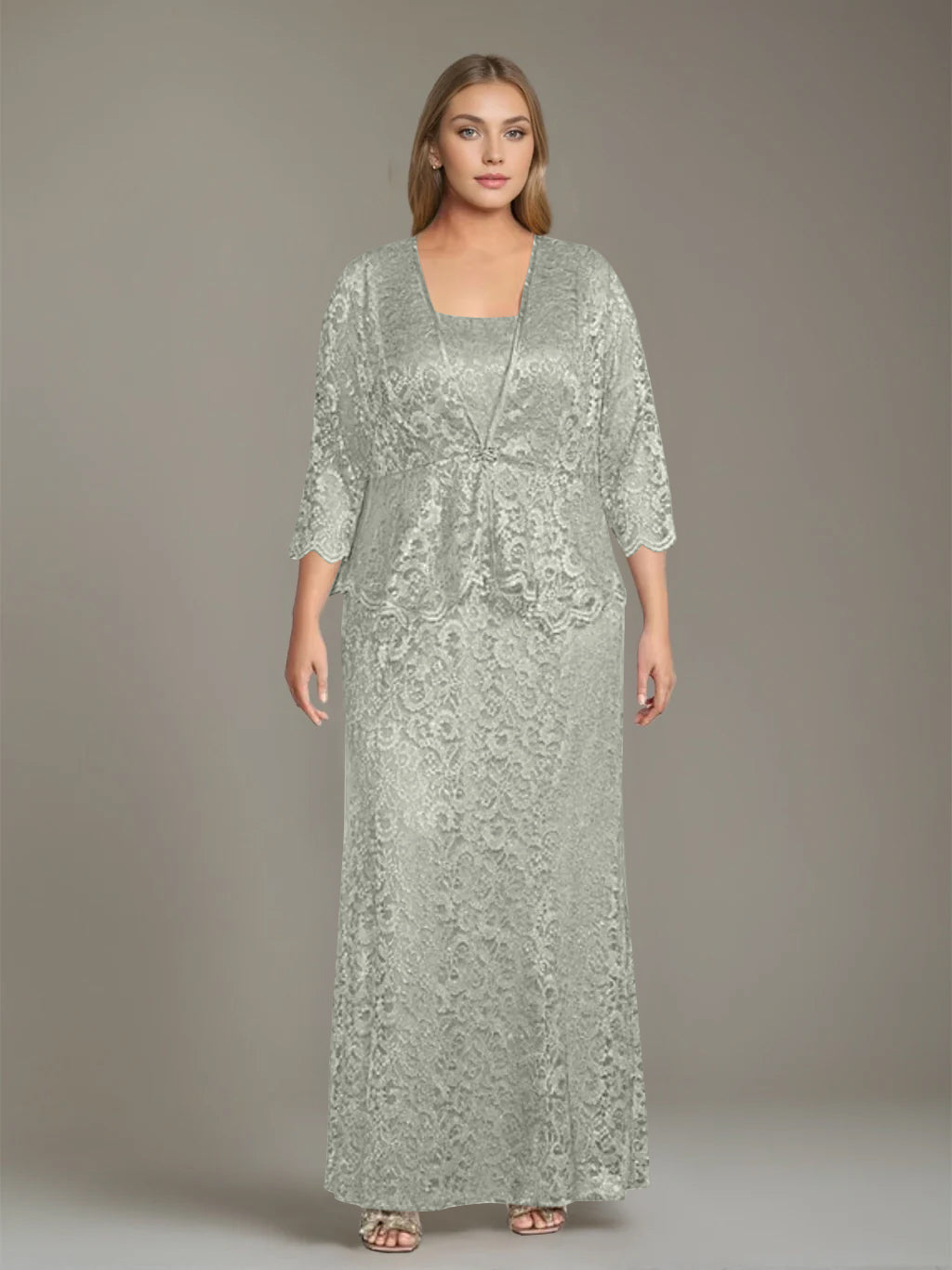 Plus Size 2-Piece Mother of the Bride Dress Set with Square Neck and F –  Dressystars