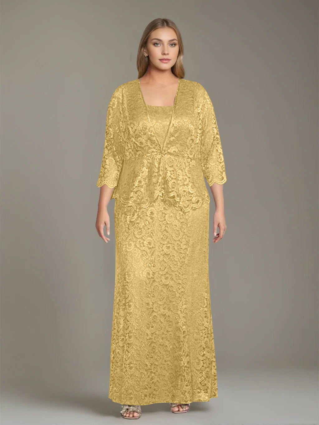 Plus Size 2-Piece Mother of the Bride Dress Set with Square Neck and F Dressystars Plus Size 2-Piece Mother of the Bride Dress Set with Square Neck and F Dressystars
