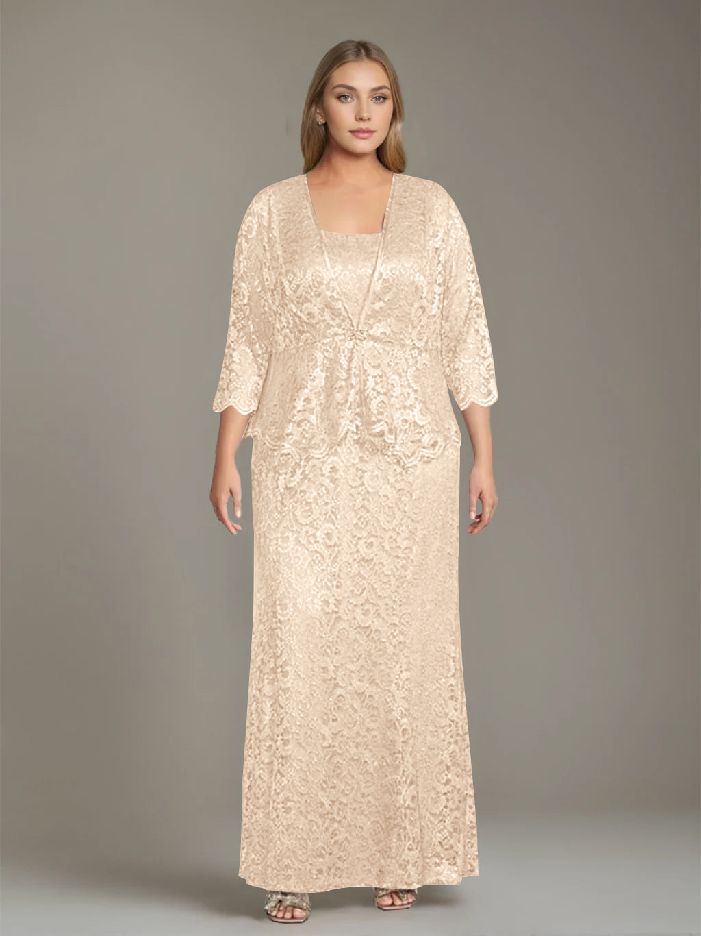 Plus Size 2-Piece Mother of the Bride Dress Set with Square Neck and F –  Dressystars