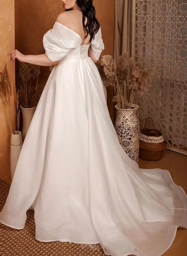 Plus Size A Line Sweetheart Sleeveless Sweep Train Tulle Bridal Gowns