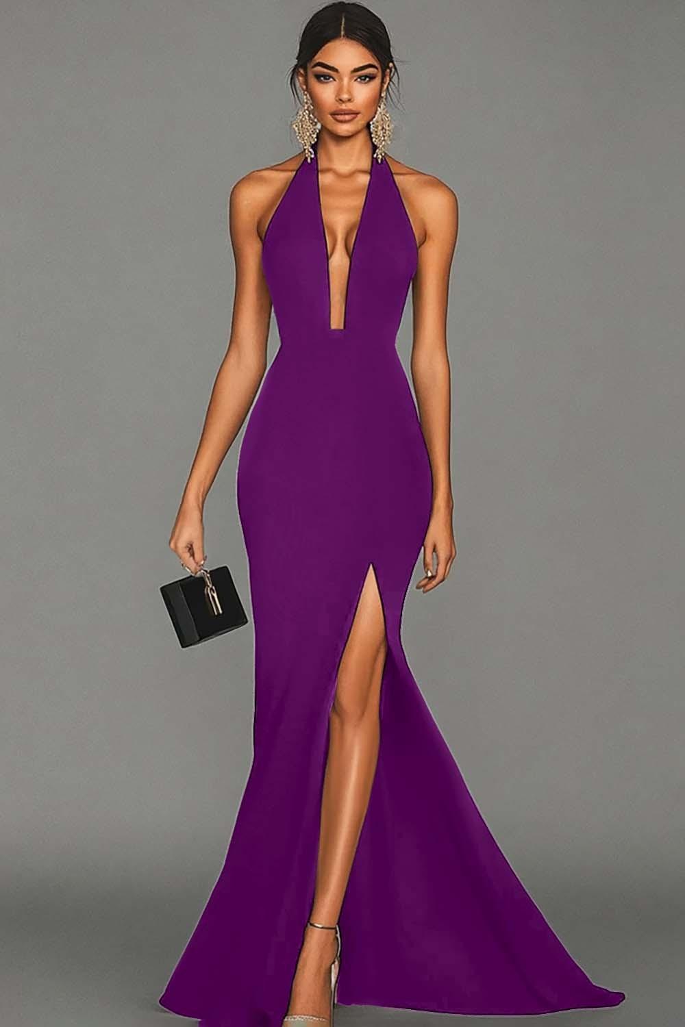 Dressystars Plus Size Black Mermaid Halter Long Prom Dress With Slit