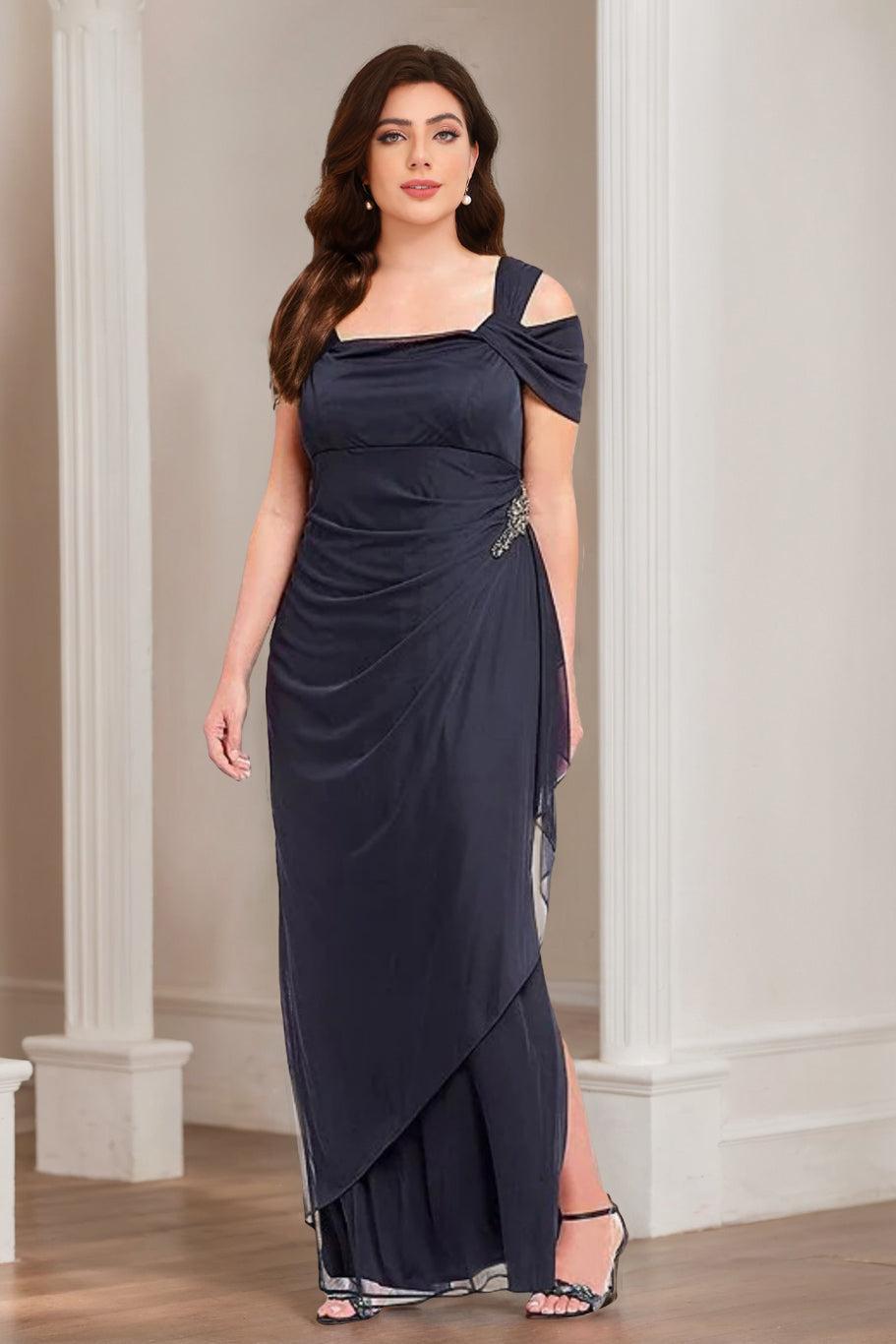 Plus Size Cold-Shoulder Ankle-Length Mother of the Bride Sheath Dress with Ruffles
