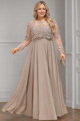 Plus Size Floor-Length A-Line Mother of the Bride Dress with Scoop Neck and Long Sequined Sleeves