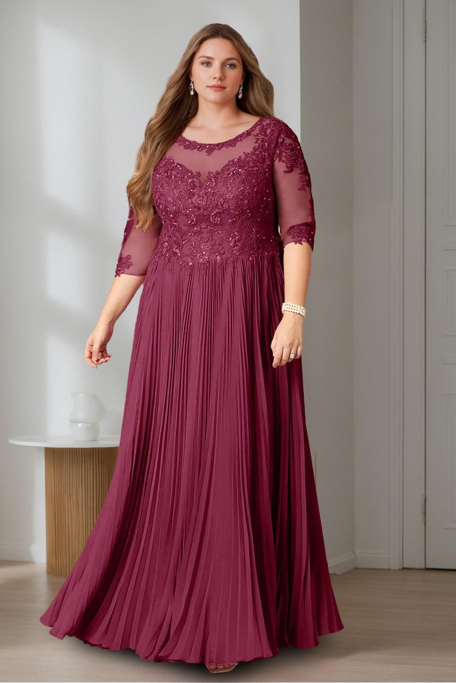 Plus Size Floor-Length A-Line Princess Scoop Neck Mother of the Bride Dress with Half Sleeves and Sequins