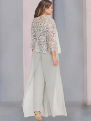 Plus Size Floor-Length Chiffon Pantsuit for the Mother of the Bride with Square Neck and Side Split