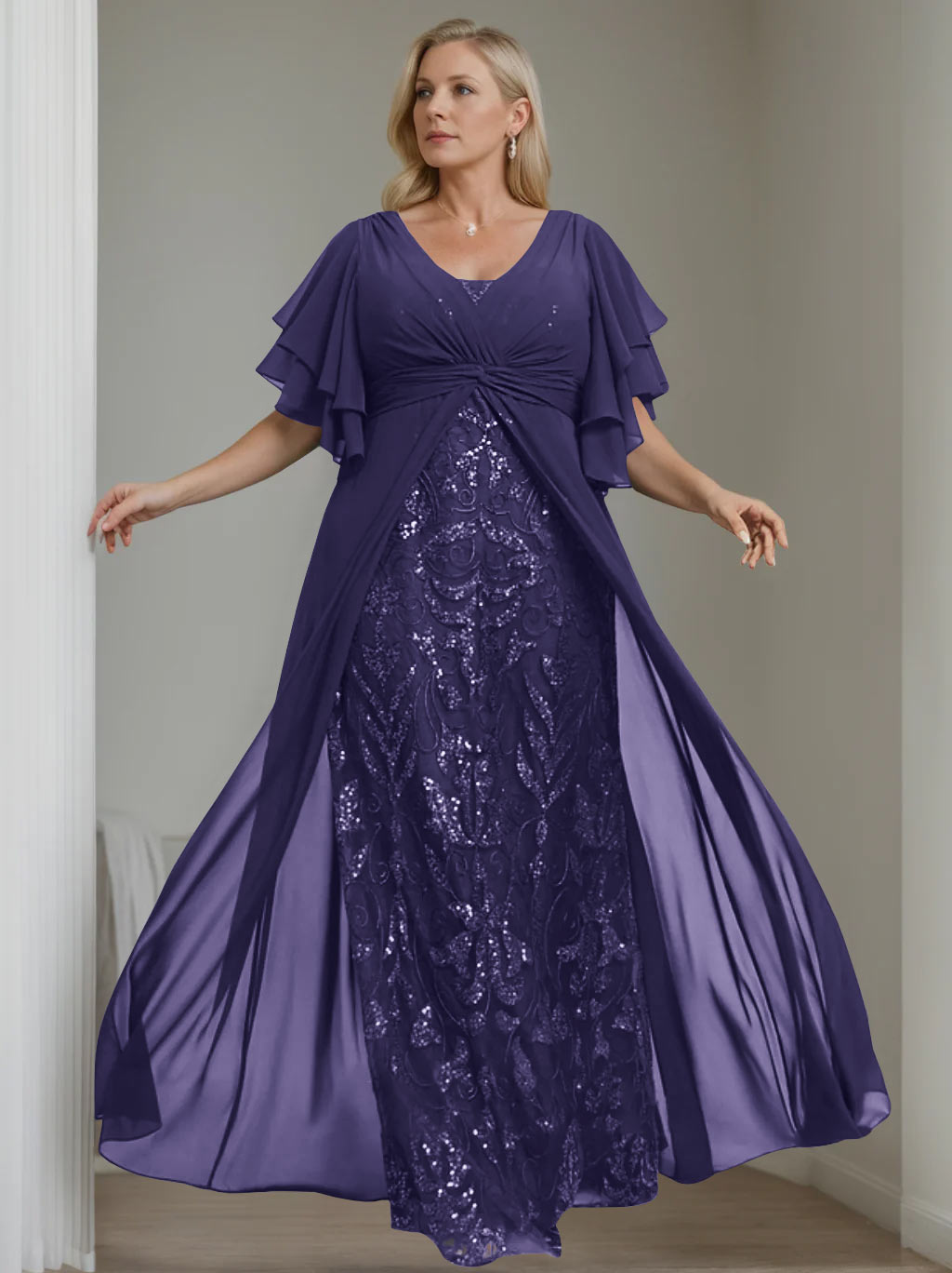 navy blue dress for baby girl Plus-Size Long A-Line Prom Dress: CL7485C Navy / 16 main image 0