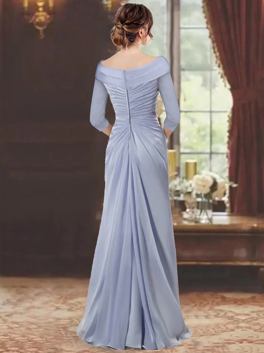 Plus Size Floor-Length V-Neck Sheath Mother of the Bride Dress with Ruffles and Appliques