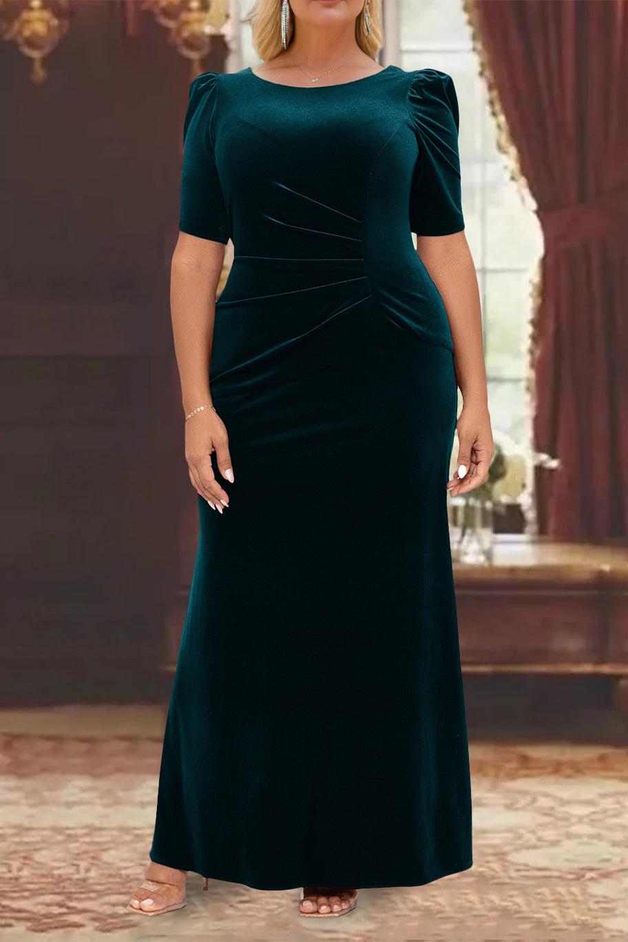 Plus Size Mother of the Bride A-Line Princess Dress with Scoop Neck Half Sleeves and Ruffles