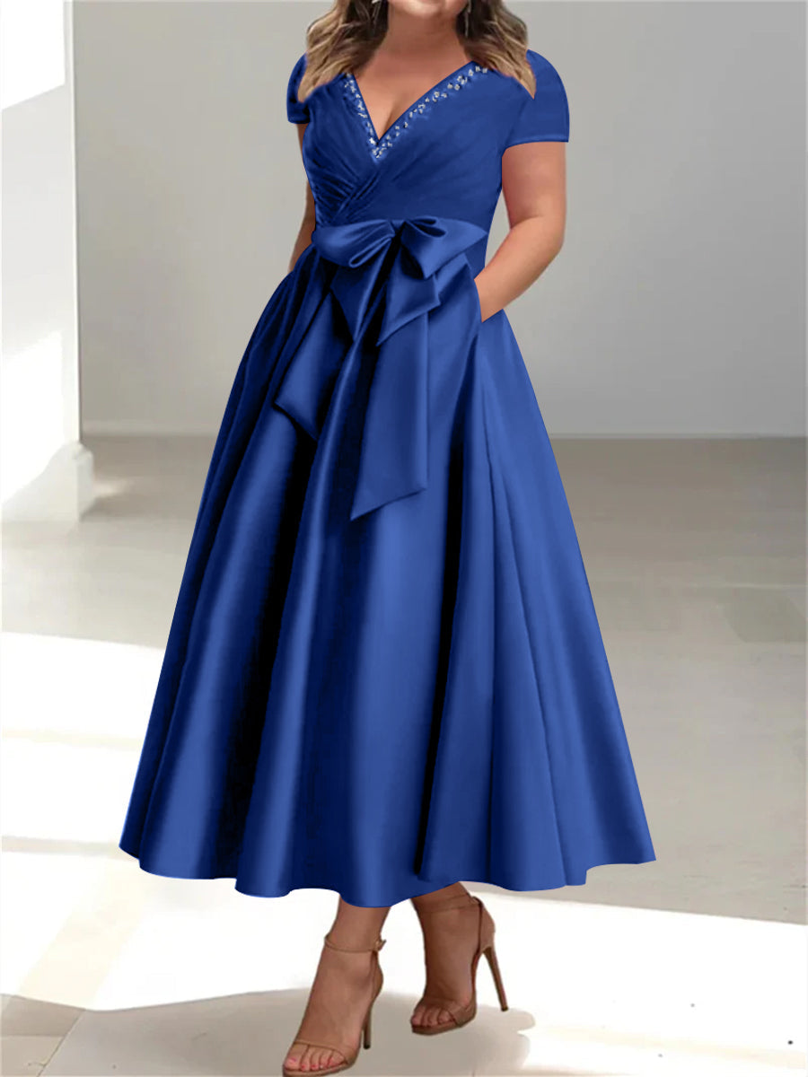 Plus Size Mother of the Bride A-Line Princess V-Neck Dress with Pocket Dressystars Plus Size Mother of the Bride A-Line Princess V-Neck Dress with Pocket Dressystars