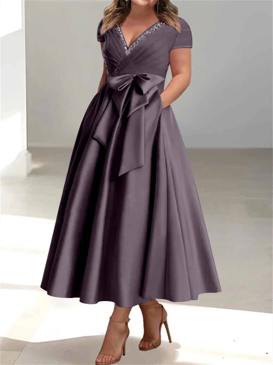 plus size formal dresses with pockets Ever-Pretty Ruffled Sweetheart A-Line Midi Summer Formal Wedding Guest Dress with Short Sleeves