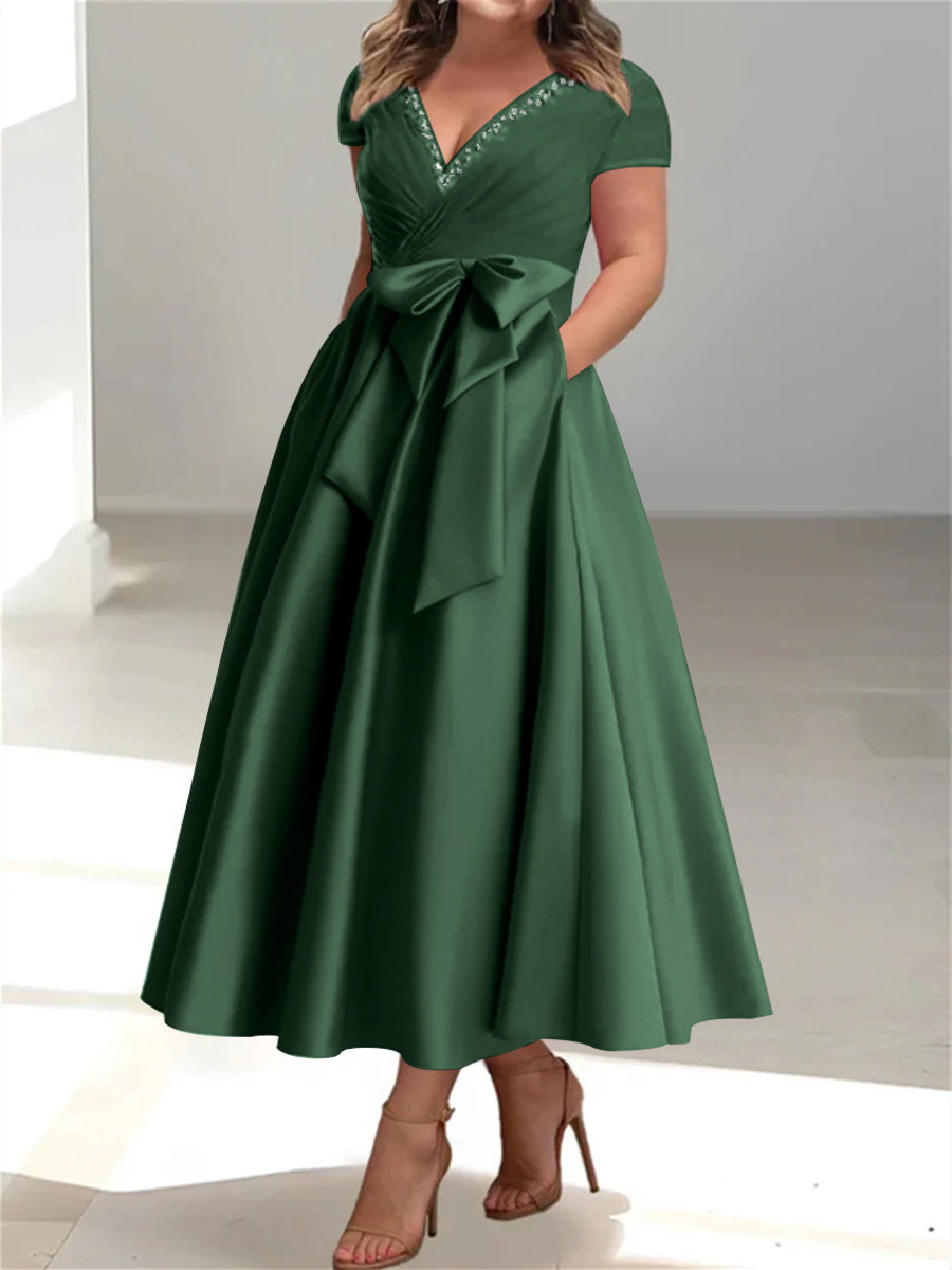 Plus Size Mother of the Bride A-Line Princess V-Neck Dress with Pocket Dressystars Plus Size Mother of the Bride A-Line Princess V-Neck Dress with Pocket Dressystars