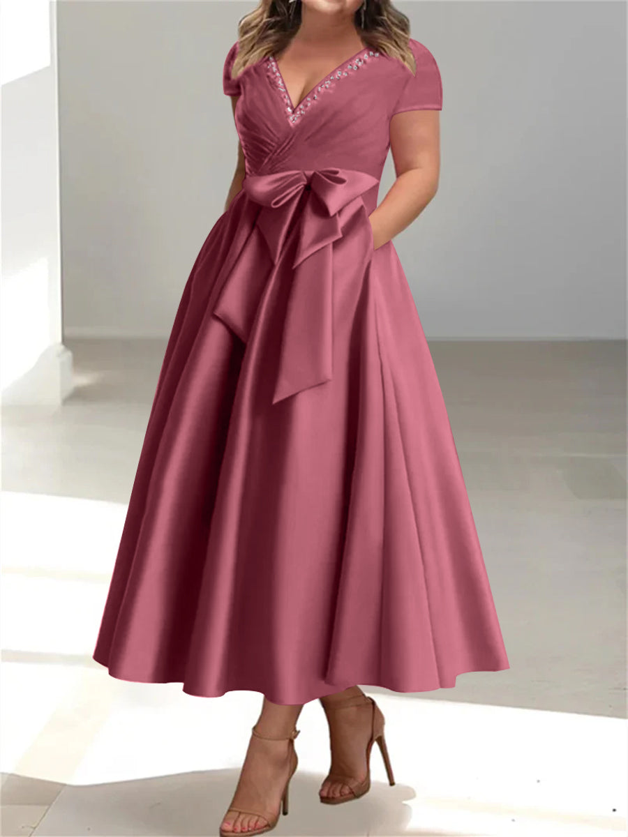 Plus Size Mother of the Bride A-Line Princess V-Neck Dress with Pocket Dressystars Plus Size Mother of the Bride A-Line Princess V-Neck Dress with Pocket Dressystars
