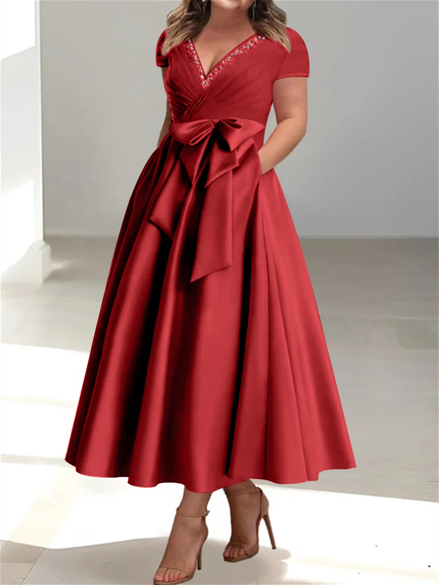 Plus Size Mother of the Bride A-Line Princess V-Neck Dress with Pocket –  Dressystars