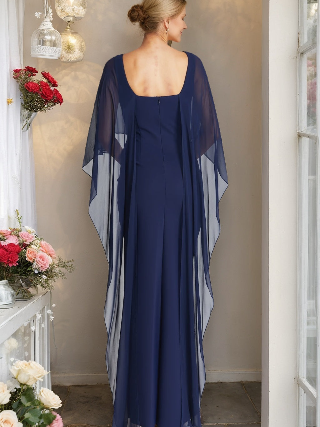 Plus Size Mother of the Bride Scoop Neck Sheath Dress with Half Sleeves