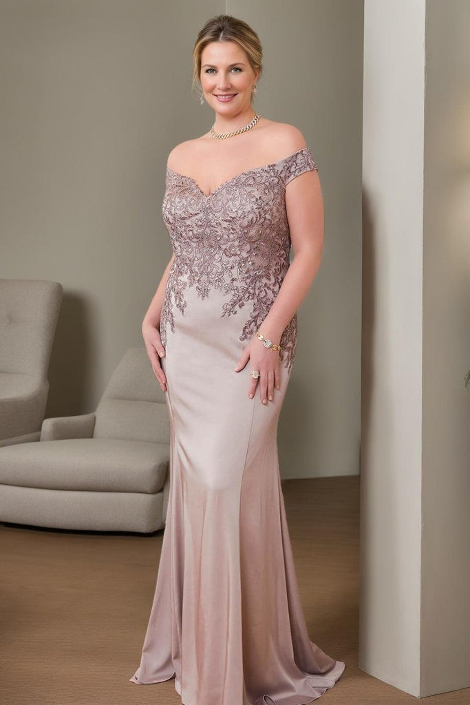 Plus Size Off-the-Shoulder Beaded Trumpet/Mermaid Mother of the Bride –  Dressystars