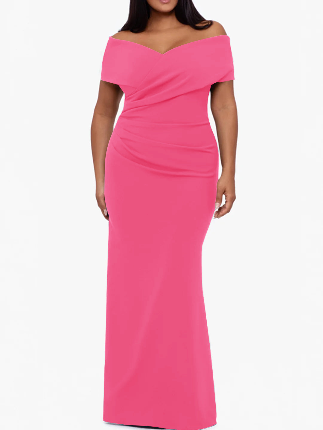 Plus Size Off-the-Shoulder Mermaid Trumpet Sleeveless Mother Of The Bride Floor-Length Dress