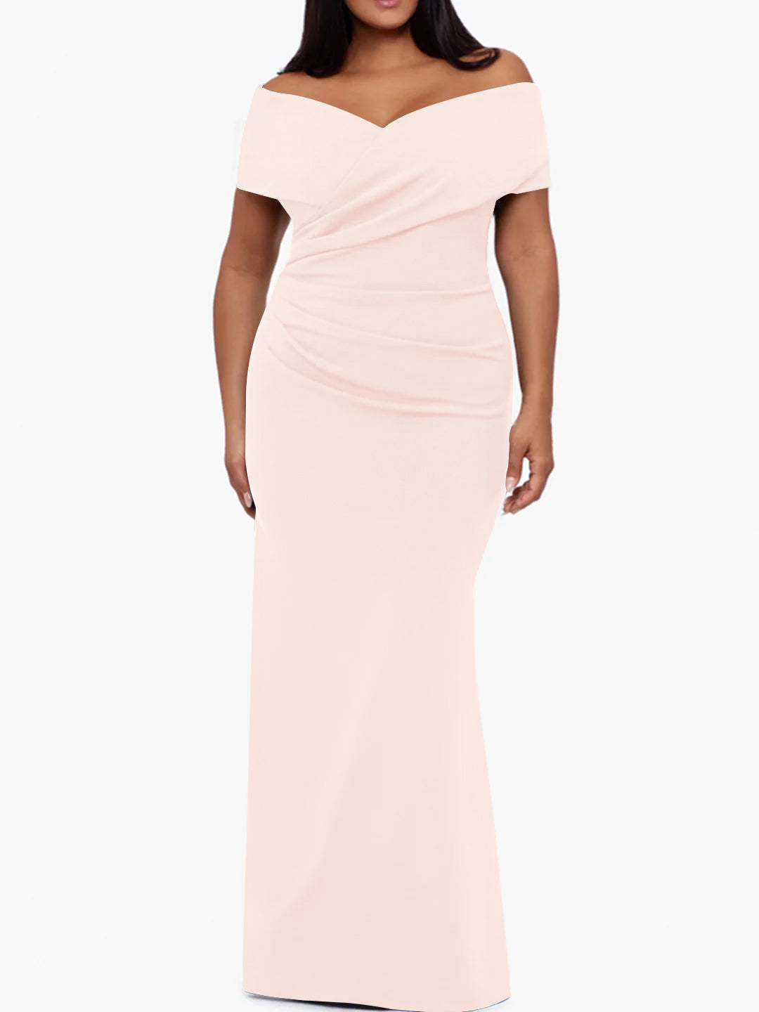 Plus Size Off-the-Shoulder Mermaid Trumpet Sleeveless Mother Of The Bride Floor-Length Dress