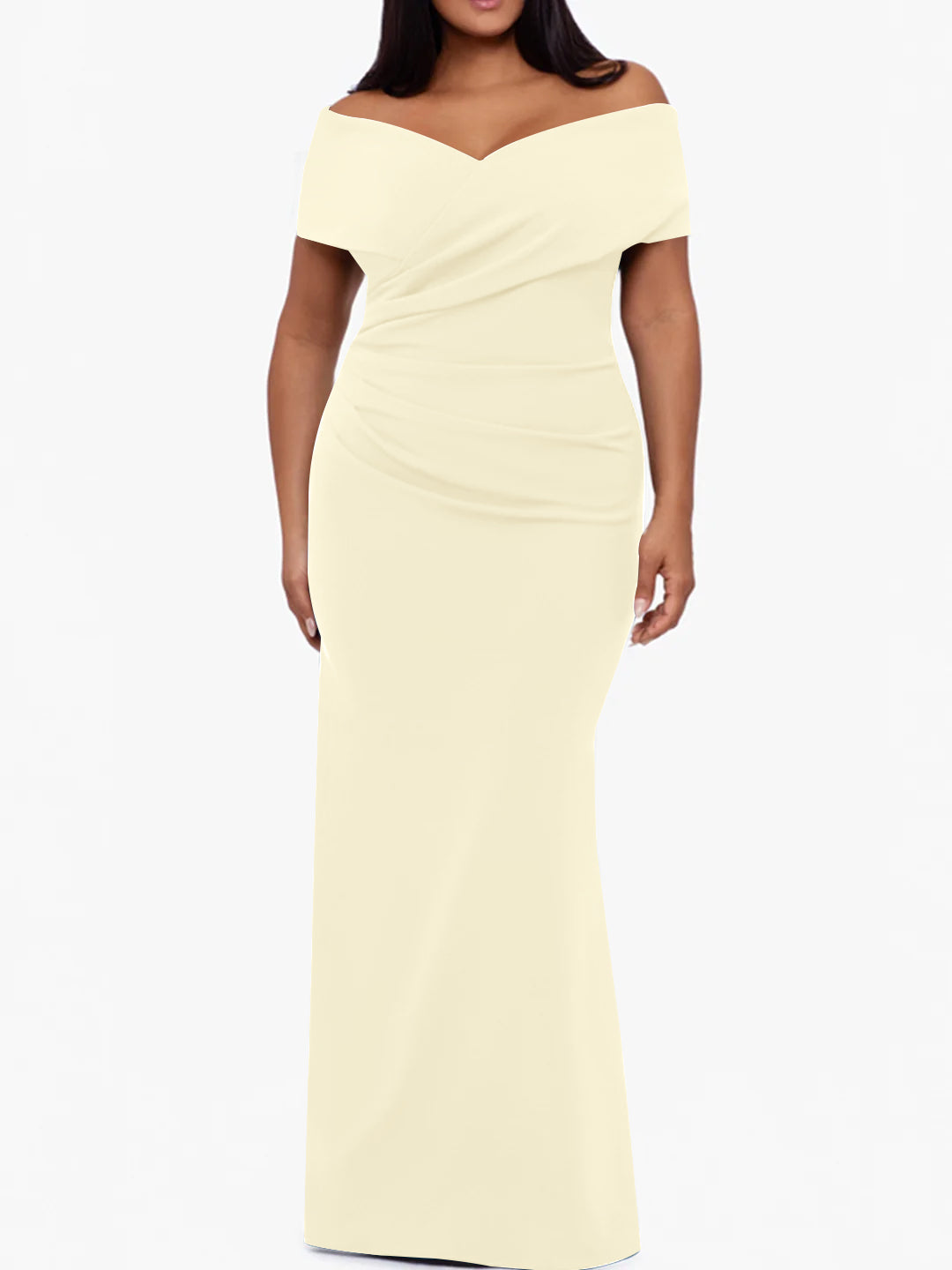 Plus Size Off-the-Shoulder Mermaid Trumpet Sleeveless Mother Of The Bride Floor-Length Dress