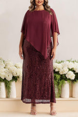 Plus Size Sequined A-Line Mother of the Bride Dress with Scoop Neck and Half Sleeves
