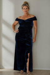 Plus Size Velvet Mother of the Bride A-Line Dress with V-Neck and Side Split