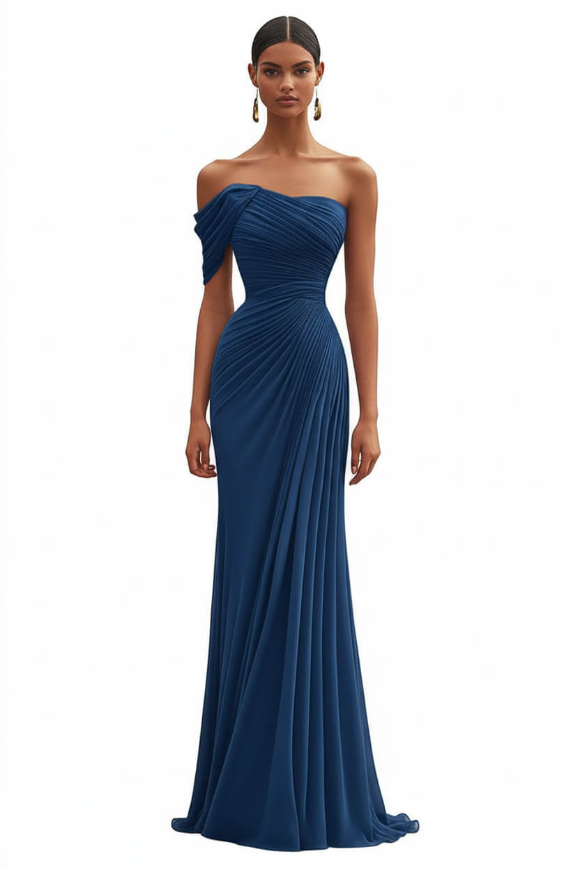Dressystars One Shoulder Ruched Mermaid Dark Green Wedding Guest Dress Long Formal Dress