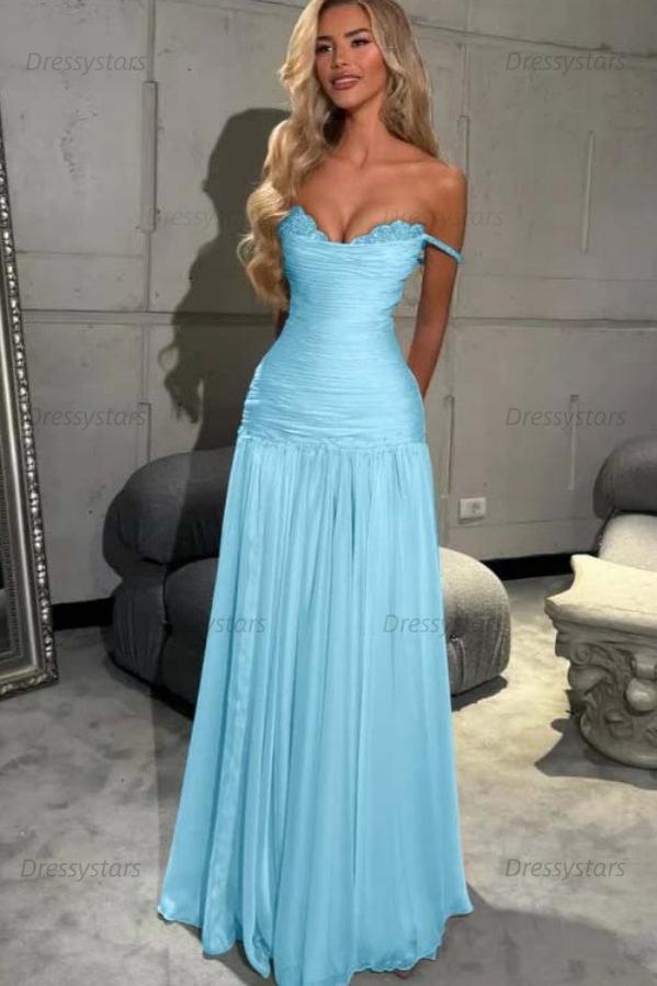 Mint Green Off The Shoulder Prom Dress A Line Formal Evening Gown