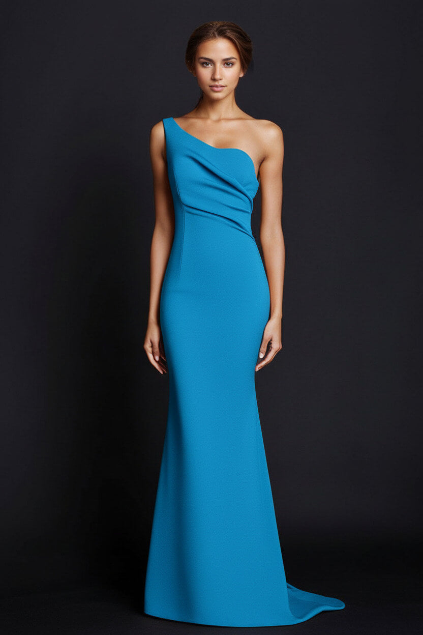 Dressystars One Shoulder Khaki Wedding Guest Dress Mermaid Long Formal Dress