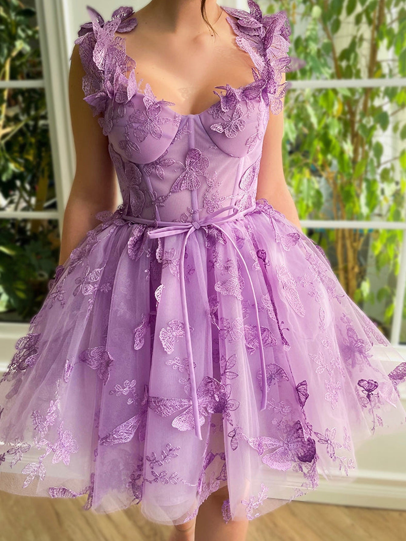 Pretty A Line Homecoming Dress Short Tulle with 3D Butterflies Evening Dress