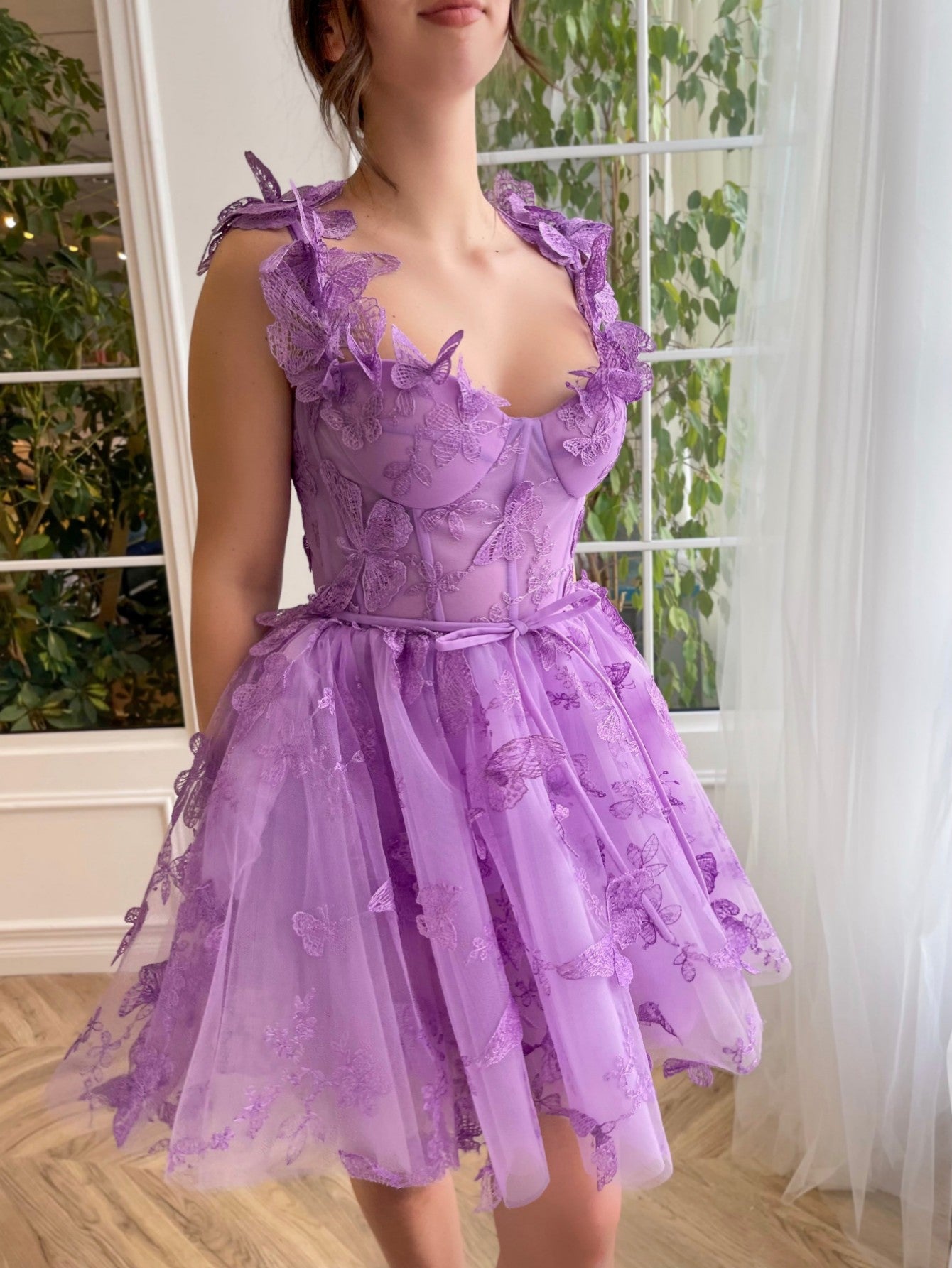 Pretty A Line Homecoming Dress Short Tulle with 3D Butterflies Evening Dress