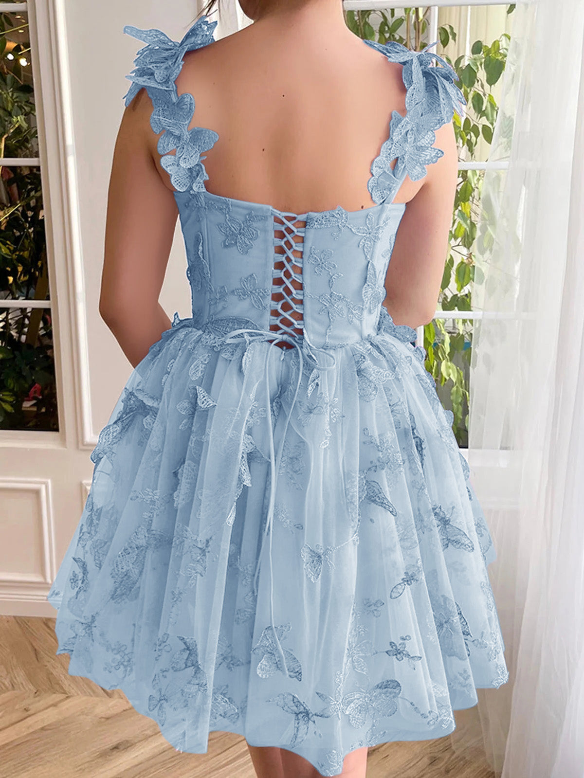 Pretty A Line Homecoming Dress Short Tulle with 3D Butterflies Evening Dress