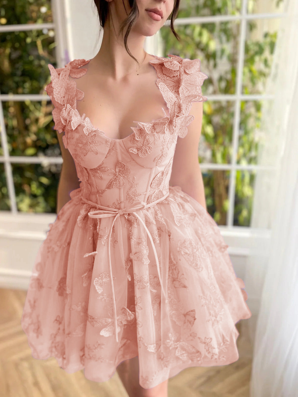 Pretty A Line Homecoming Dress Short Tulle with 3D Butterflies Evening Dress