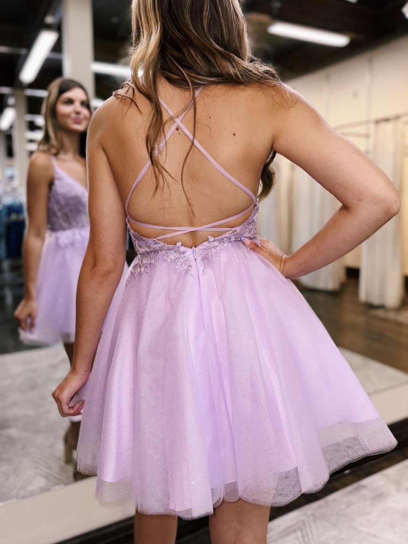 Pretty Homecoming Dress A Line Backless Style Tulle Appliqued Short Party Cocktail Dress