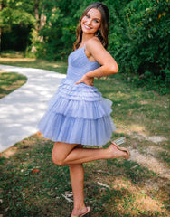 Pretty Homecoming Dress A Line DeepV neck Tiered Short Party Cocktail Dress