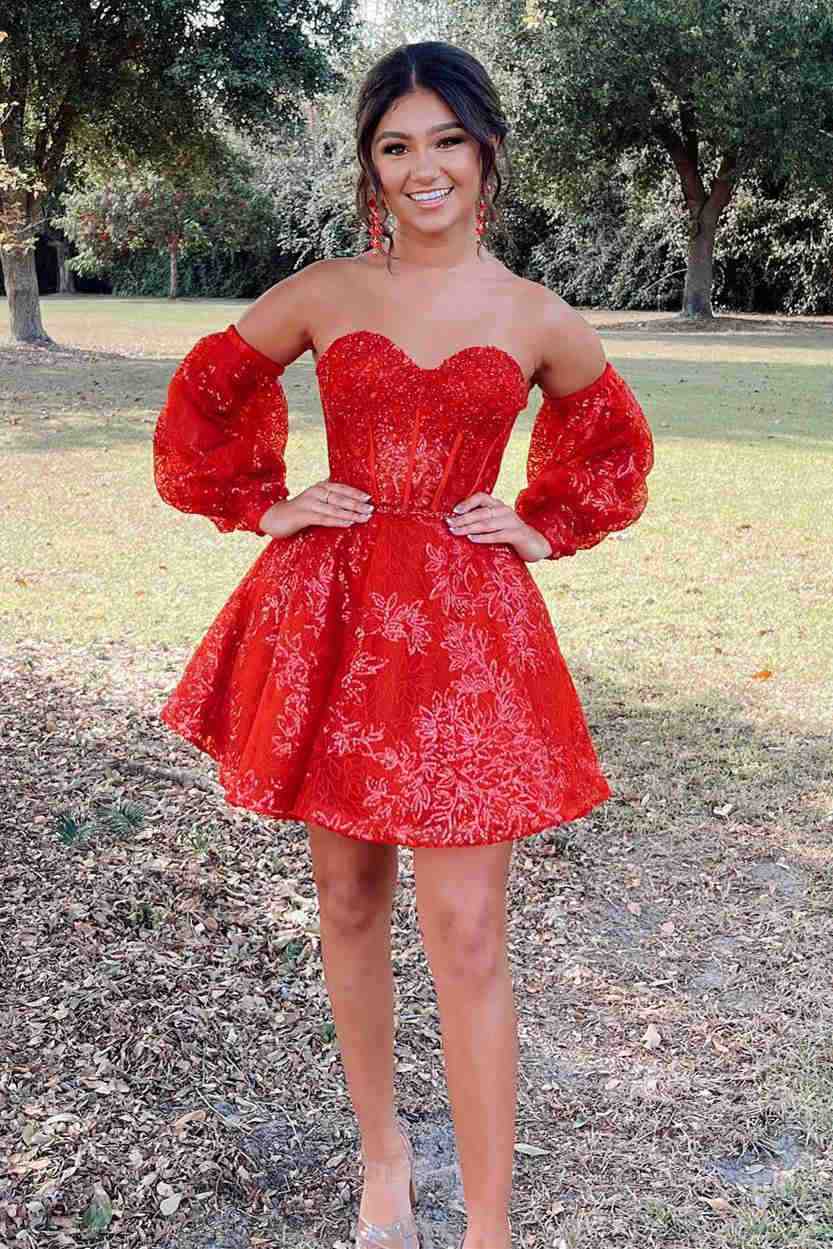 Pretty Homecoming Dress A Line Heart shaped Corset with Sleeves Short Party Cocktail Dress