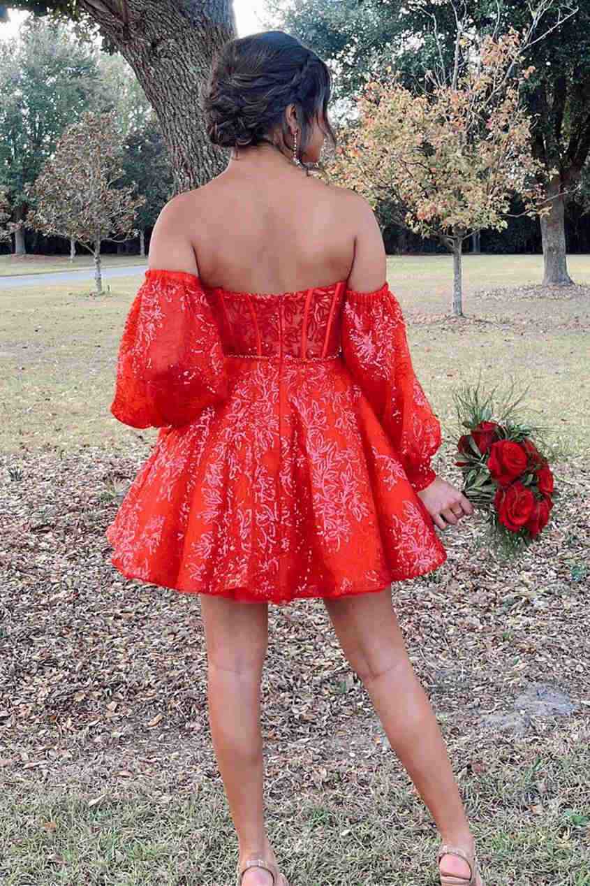 Pretty Homecoming Dress A Line Heart shaped Corset with Sleeves Short Party Cocktail Dress