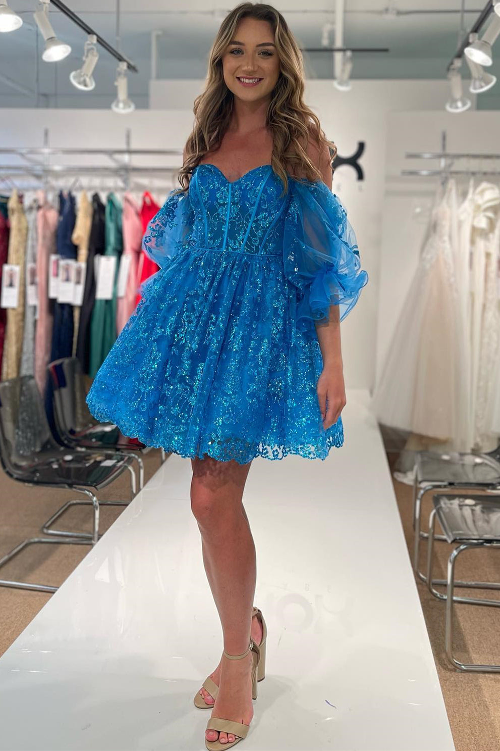 Pretty Homecoming Dress A Line Heart shaped Sequin Lace Short Party Cocktail Dress