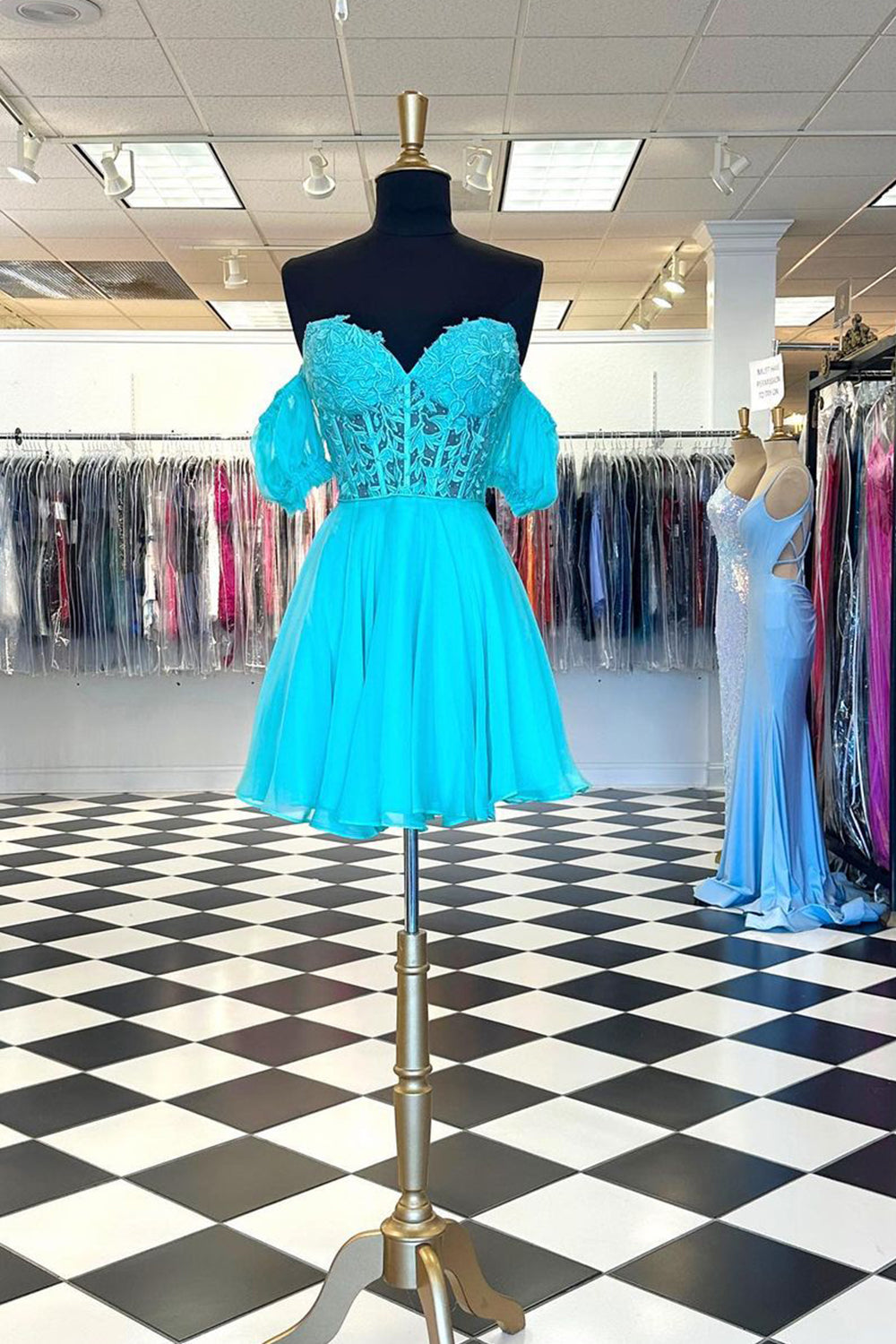 Pretty Homecoming Dress A Line Lace Off the Shoulder with Delicate AppliquesShort Party Cocktail Dress