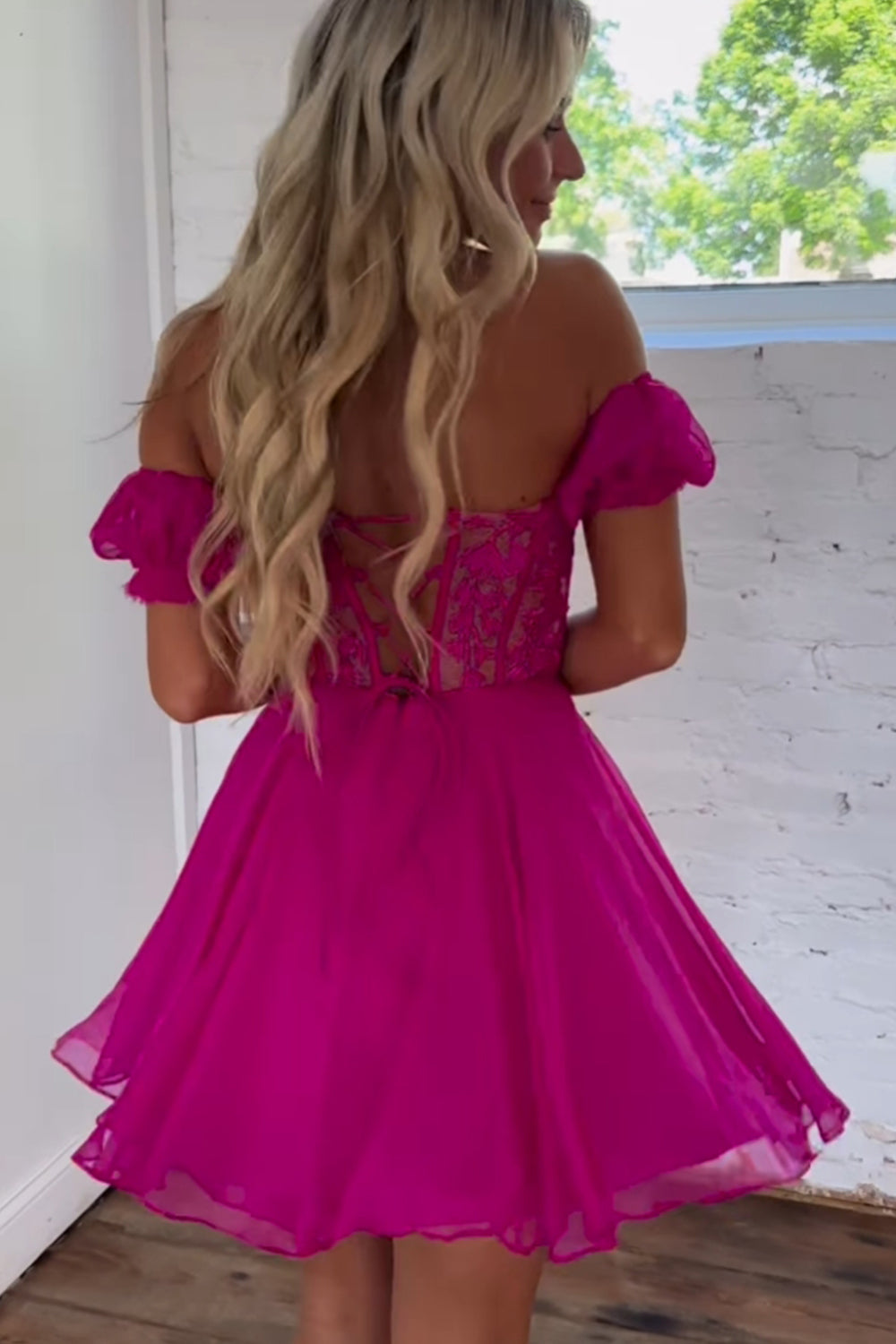 Pretty Homecoming Dress A Line Lace Off the Shoulder with Delicate AppliquesShort Party Cocktail Dress
