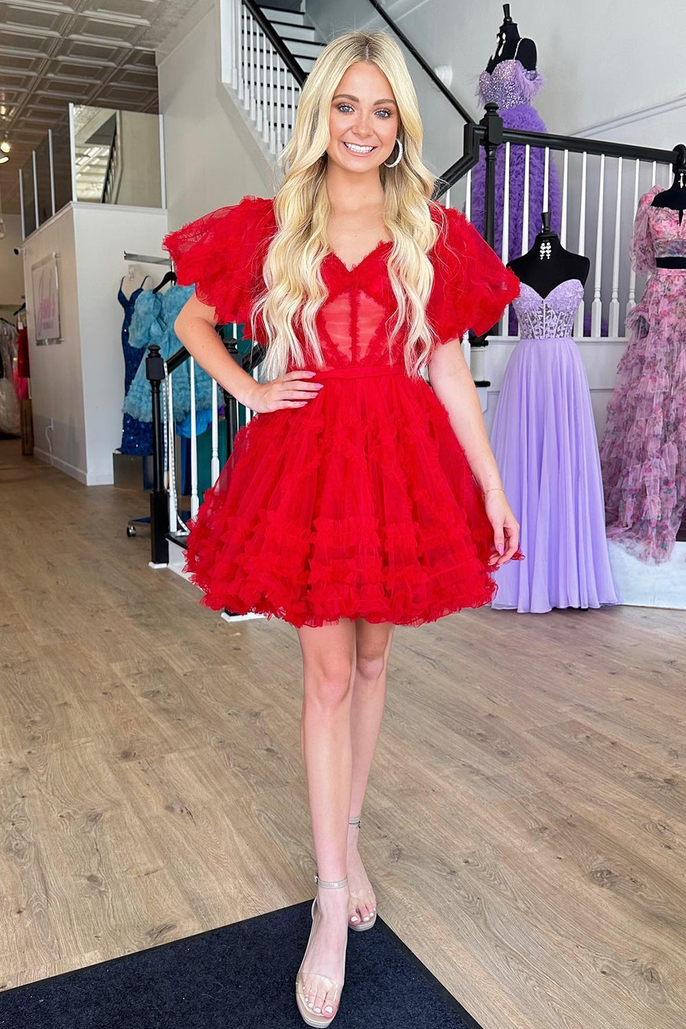 Pretty Homecoming Dress A Line Off the Shoulder Tulle Short Party Cocktail Dress
