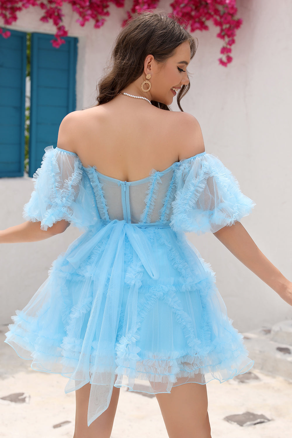 Pretty Homecoming Dress A Line Off the Shoulder Tulle Short Party Cocktail Dress